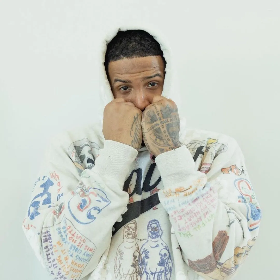 DENIM TEARS × ©SAINT M×××××× "SAINT TEARS" Graffiti Hoodie Joint Model Cotton Graffiti Hoodie Fully Printed Washed Distressed Holes Vintage Sweatshirt Gray S-XL Super Heavy Duty! The whole piece is printed with 35 screens and counterpoint printing!